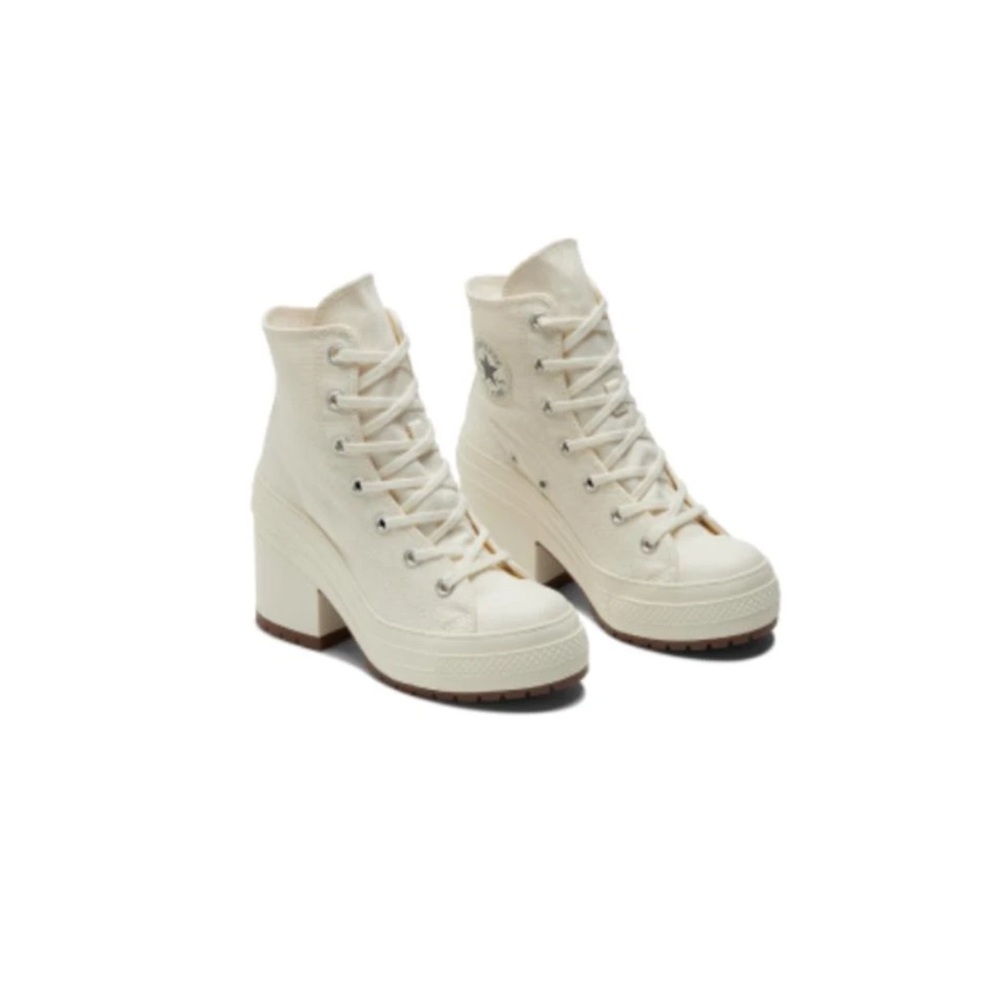 Canvas High-Heel Platform Sneakers - Cream